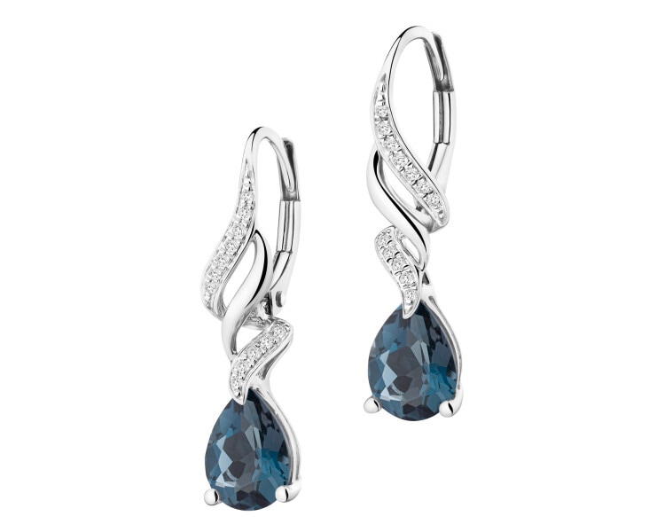 Kolczyki z białego złota z diamentami i topazami London Blue - próba 585