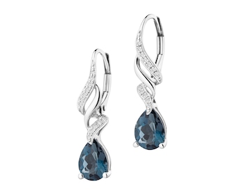Kolczyki z białego złota z diamentami i topazami London Blue - próba 585