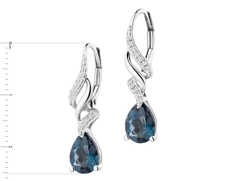 Kolczyki z białego złota z diamentami i topazami London Blue - próba 585