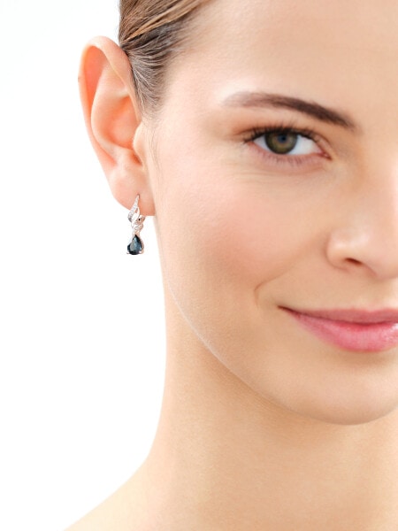 Kolczyki z białego złota z diamentami i topazami London Blue - próba 585