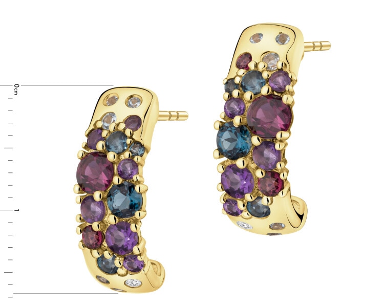 Kolczyki z żółtego złota z brylantami i kamieniami ozdobnymi - próba 585