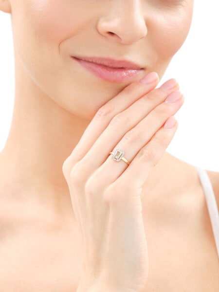 Zlatý prsten s diamanty a křemenem Lemon - ryzost 585