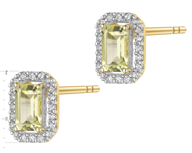 Kolczyki z żółtego złota z diamentami i kwarcami Lemon - próba 585