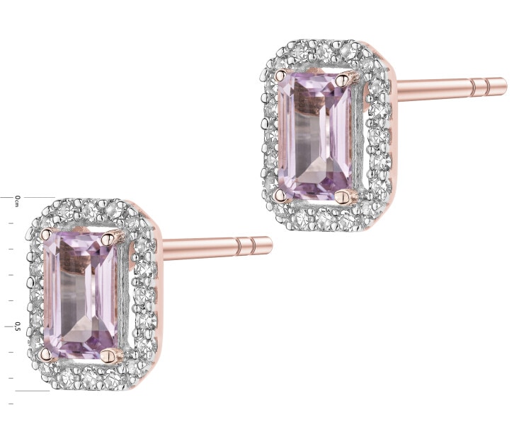 Kolczyki z różowego złota z diamentami i ametystami - próba 585