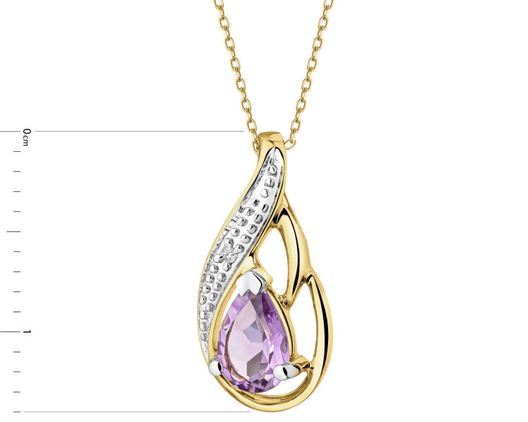 Zawieszka z żółtego złota z diamentem i ametystem - próba 585