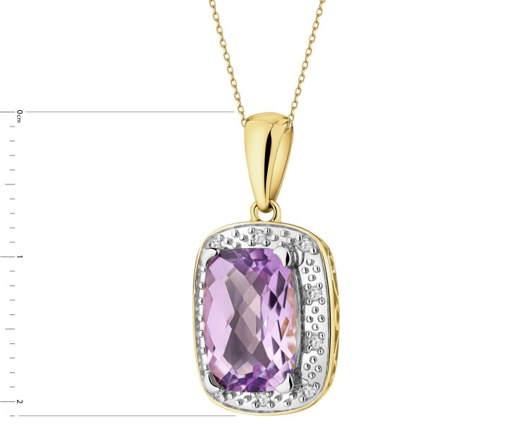 Zawieszka z żółtego złota z diamentami i ametystem - próba 585