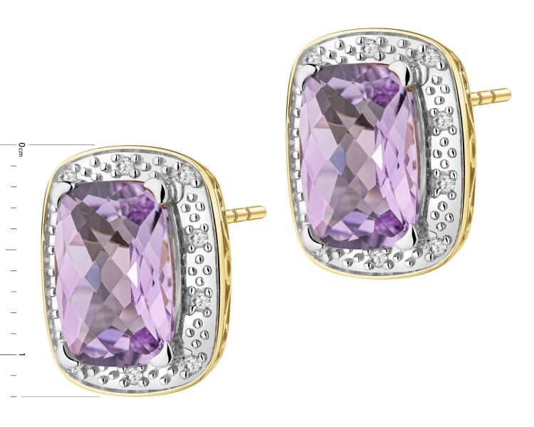 Kolczyki z żółtego złota z diamentami i ametystami - próba 585
