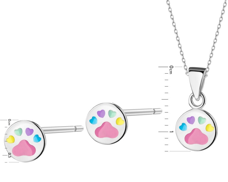 Srebrne kolczyki i zawieszka z emalią - komplet - łapki