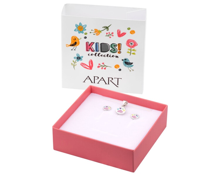 Srebrne kolczyki i zawieszka z emalią - komplet - łapki