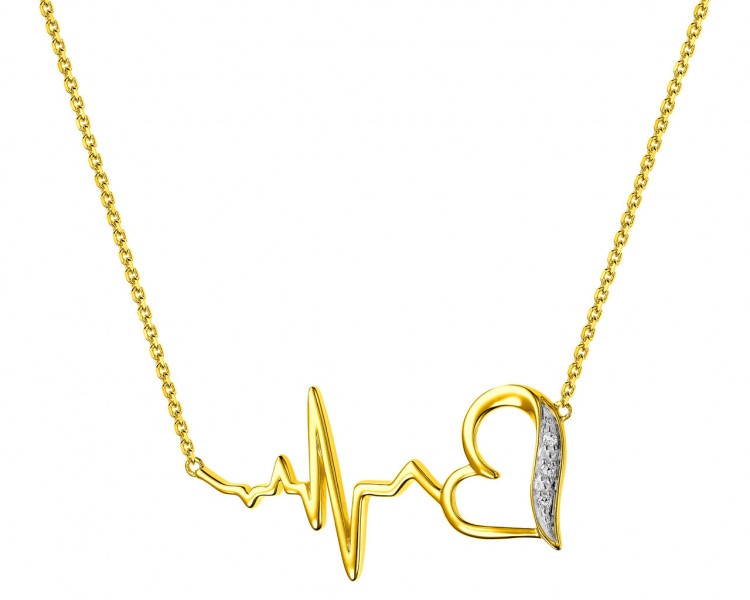 Zlatý náhrdelník s diamanty - srdce, EKG - 0,01 ct - ryzost 585