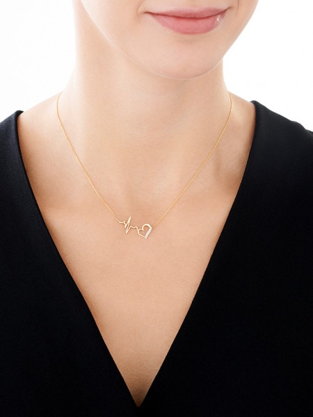 Zlatý náhrdelník s diamanty - srdce, EKG - 0,01 ct - ryzost 585