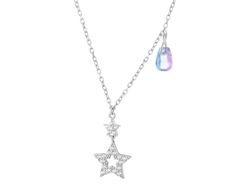 Naszyjnik srebrny z cyrkoniami i szlifowanym szkłem - gwiazdy