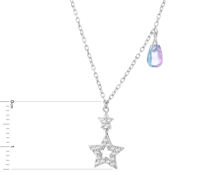 Naszyjnik srebrny z cyrkoniami i szlifowanym szkłem - gwiazdy