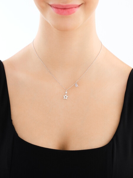 Naszyjnik srebrny z cyrkoniami i szlifowanym szkłem - gwiazdy
