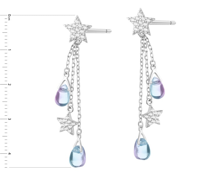 Kolczyki srebrne z cyrkoniami i szlifowanym szkłem - gwiazdy