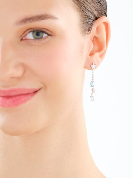 Kolczyki srebrne z cyrkoniami i szlifowanym szkłem - gwiazdy