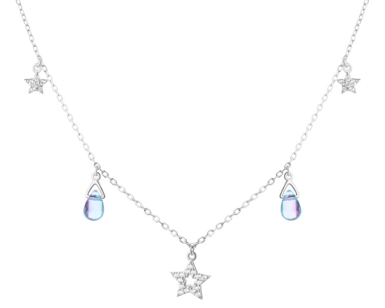 Stříbrný náhrdelník se zirkony a broušeným sklem - hvězdy