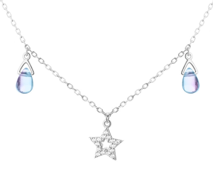 Stříbrný náhrdelník se zirkony a broušeným sklem - hvězdy