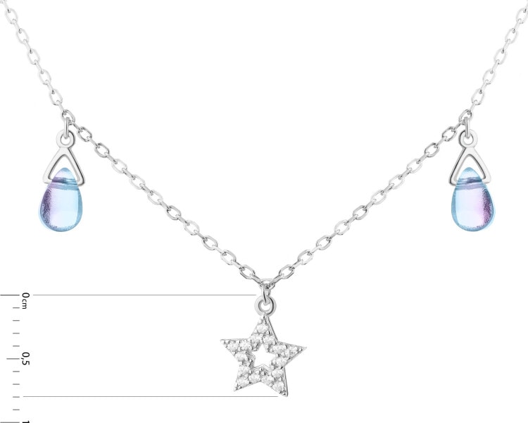 Stříbrný náhrdelník se zirkony a broušeným sklem - hvězdy