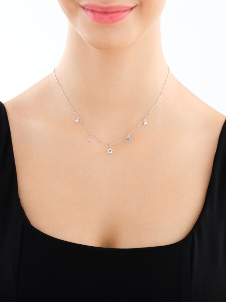 Stříbrný náhrdelník se zirkony a broušeným sklem - hvězdy