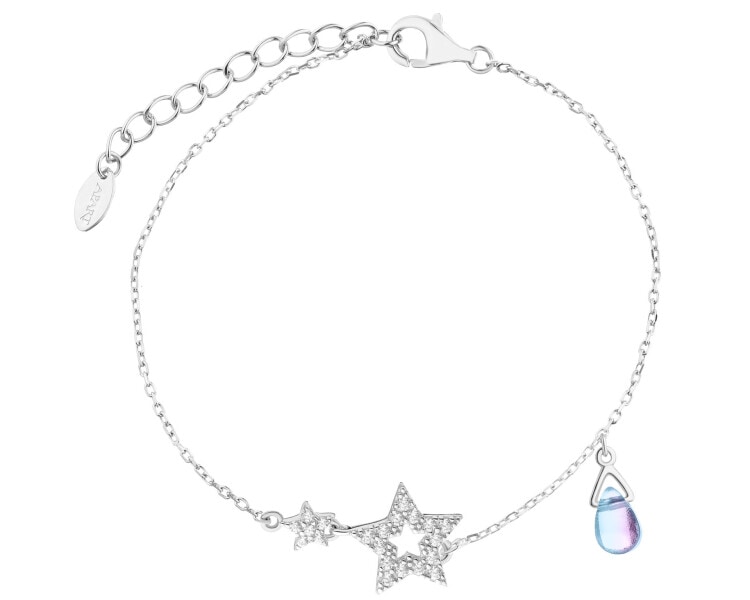 Stříbrný náramek se zirkony a broušeným sklem - hvězdy