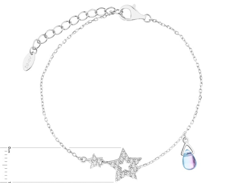 Stříbrný náramek se zirkony a broušeným sklem - hvězdy