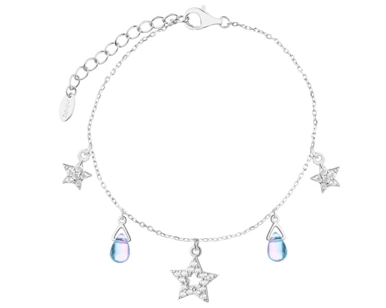 Stříbrný náramek se zirkony a broušeným sklem - hvězdy