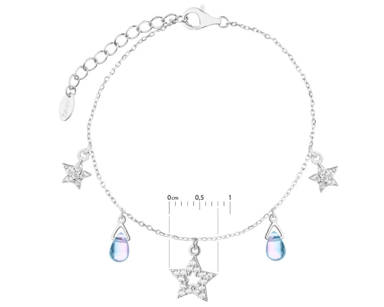 Stříbrný náramek se zirkony a broušeným sklem - hvězdy