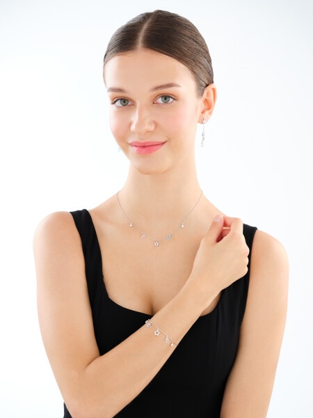 Stříbrný náramek se zirkony a broušeným sklem - hvězdy