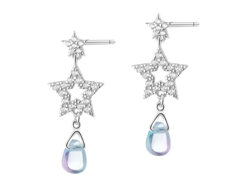 Kolczyki srebrne z cyrkoniami i szlifowanym szkłem - gwiazdy