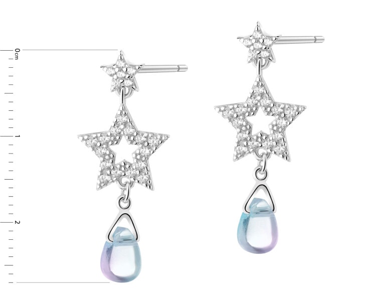 Kolczyki srebrne z cyrkoniami i szlifowanym szkłem - gwiazdy
