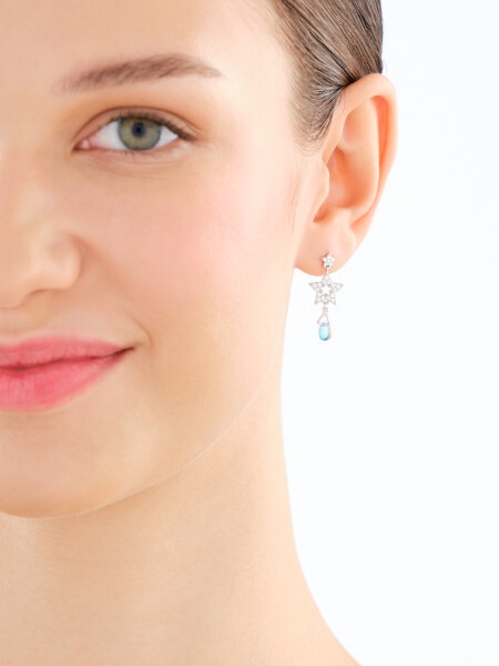 Kolczyki srebrne z cyrkoniami i szlifowanym szkłem - gwiazdy