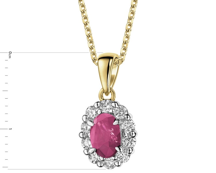 Zawieszka z żółtego złota z brylantami i rubinem - próba 585