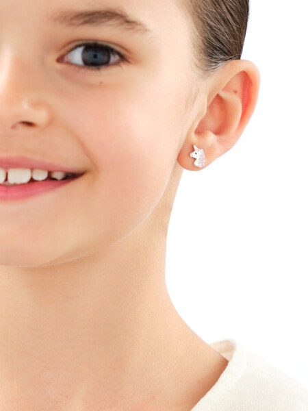 Srebrne kolczyki i zawieszka z emalią - komplet - jednorożce