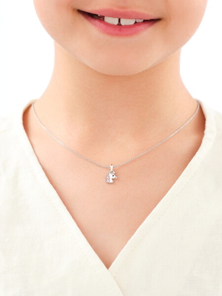 Srebrne kolczyki i zawieszka z emalią - komplet - jednorożce