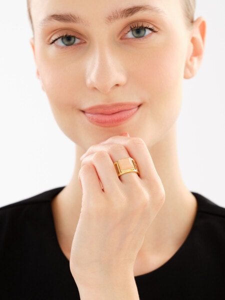 Pierścionek z mosiądzu pozłacany z kalcytem