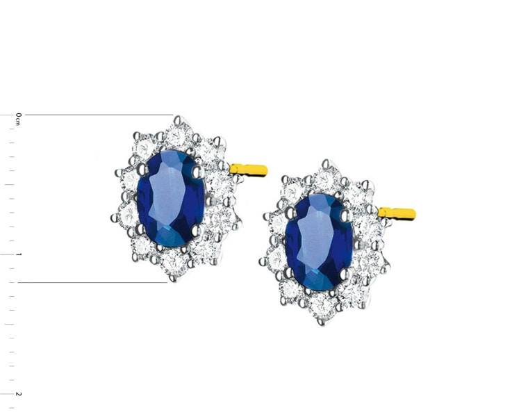 Yellow and white gold earrings with brilliants and sapphires - fineness 585