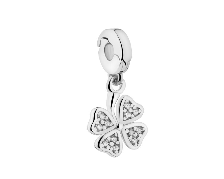 Zawieszka srebrna new charms z cyrkoniami - koniczyna
