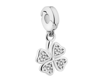 Zawieszka srebrna new charms z cyrkoniami - koniczyna