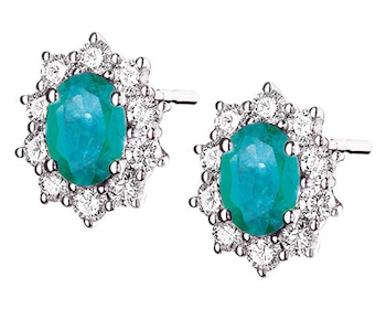 White gold earrings with brilliants and emeralds - fineness 14 K