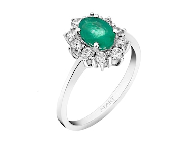 White gold ring with brilliants and emerald 0,45 ct - fineness 14 K
