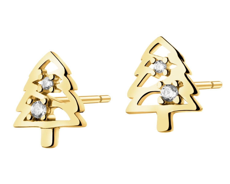 Złote kolczyki z cyrkoniami - choinki