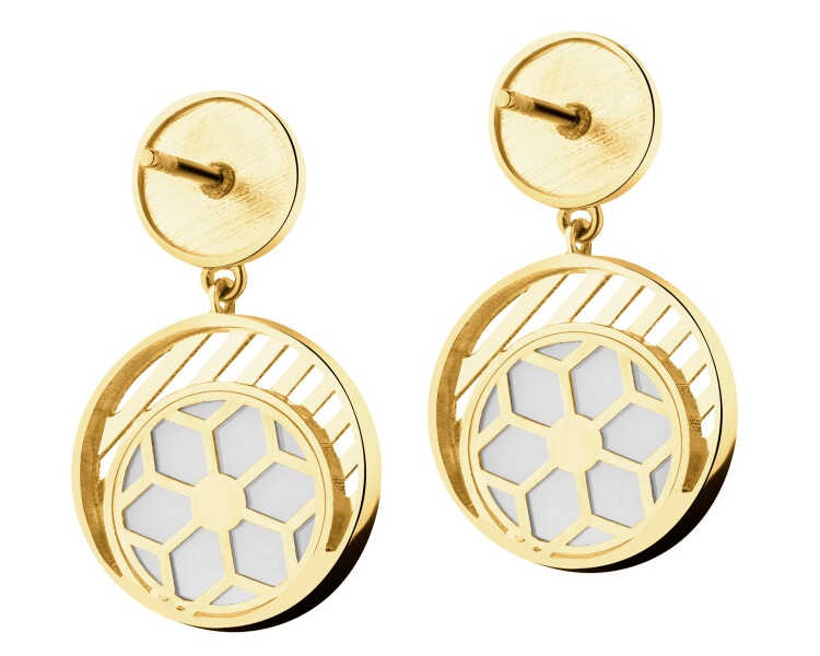 Złote kolczyki z masą perłową