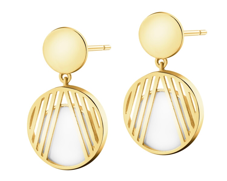 Złote kolczyki z masą perłową