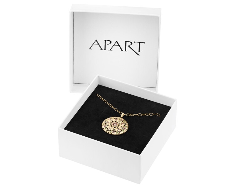 Złota zawieszka z cyrkoniami i łańcuszek - komplet - rozeta