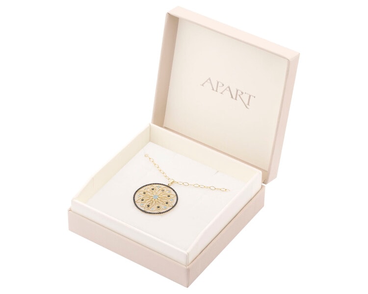 Złota zawieszka z cyrkoniami i łańcuszek - komplet - rozeta