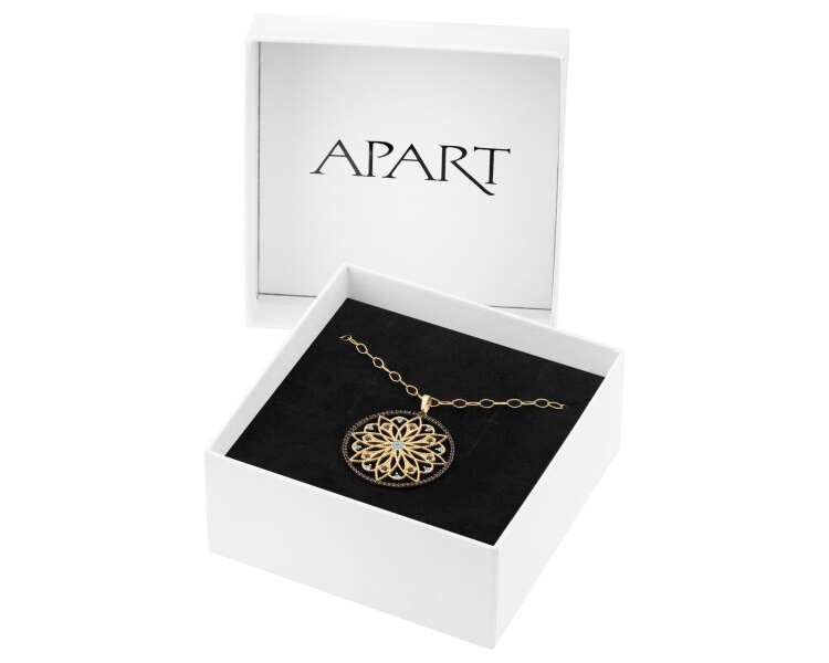 Złota zawieszka z cyrkoniami i łańcuszek - komplet - rozeta