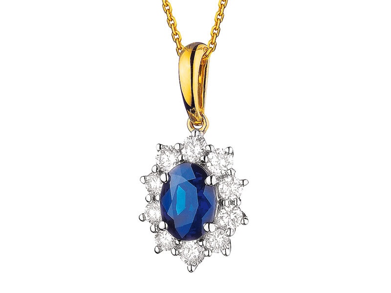 Yellow and white gold pendant with brilliants and sapphire - fineness 585