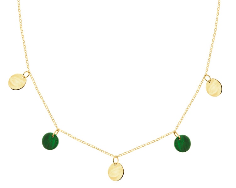 Złoty naszyjnik z malachitami syntetycznymi - koła