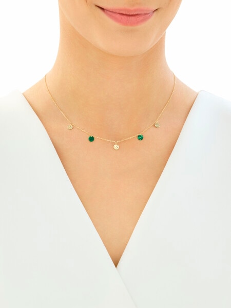 Złoty naszyjnik z malachitami syntetycznymi - koła